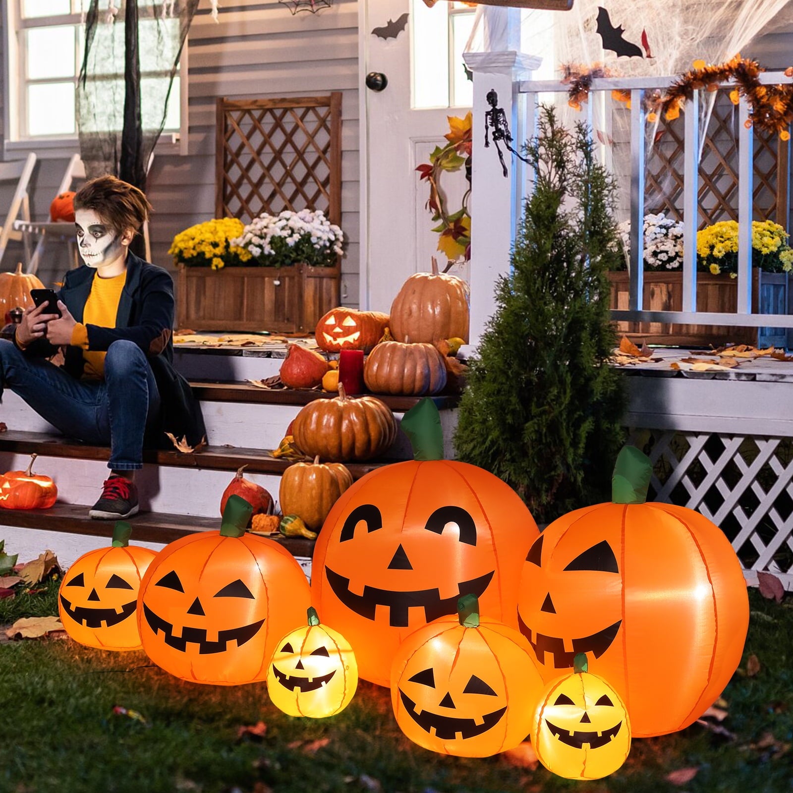 7 FT Halloween Inflatables Pumpkin, Halloween Decoration 7 Blow up Pumpkins w/ Build-in LEDs for Halloween Party