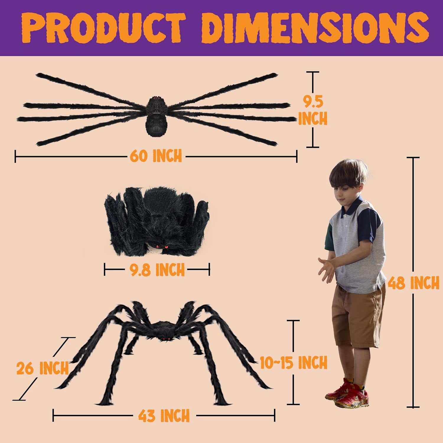 3 Pack 5 FT Giant Spider Halloween Decorations,Scary Spider Halloween Decorations Outdoor Party Decorations Props Halloween Yard Decorations,Black