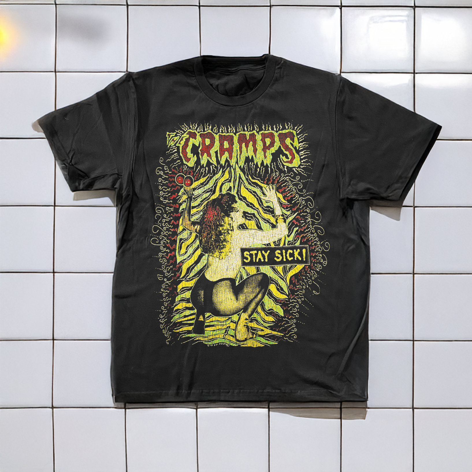 90 The Cramps Stay Sick Washed Black T-Shirt