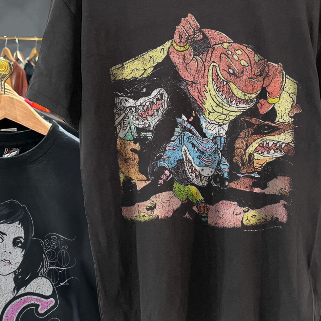 Street Sharks 1995 Grail Black Vintage Washed T-Shirt